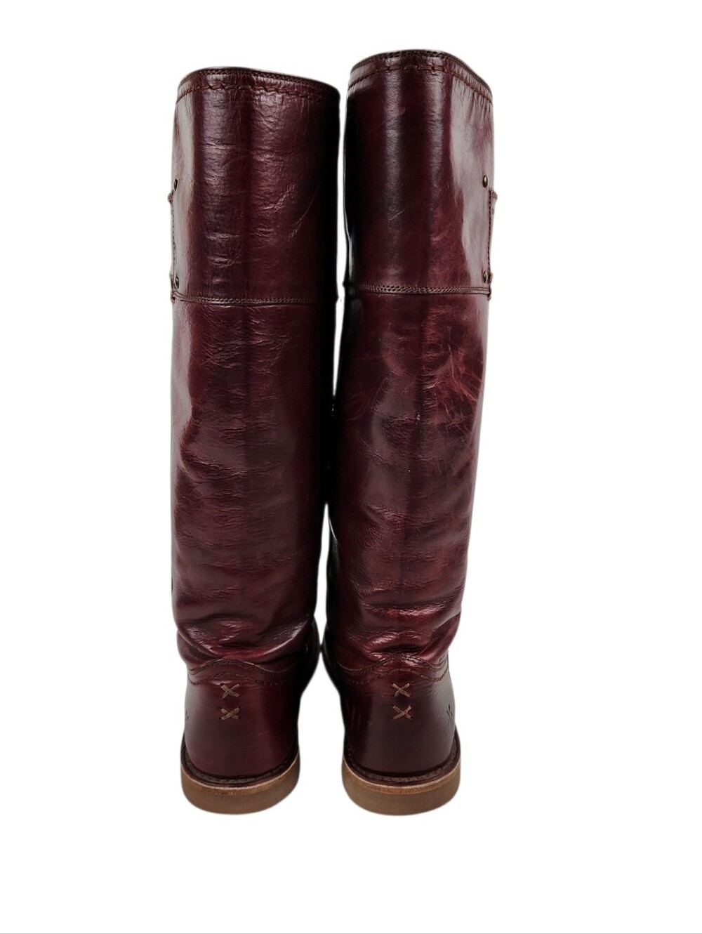 Frye Amelia Rogo Equestrian Tall Burgandy Cognac Leather Boots Womens Size 6 - Picture 10 of 16